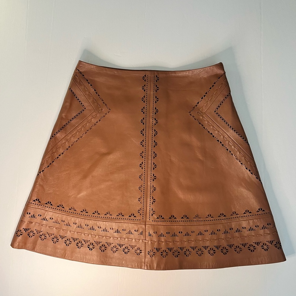 White House Black Market Leather Skirt Size‎ 4 Laser Cut Artisan Boho Western - Picture 3 of 12